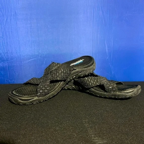 Skechers Outdoor Lifestyle Sandals Womens 11.0 Black Woven Slip On Memory Foam - Picture 1 of 8